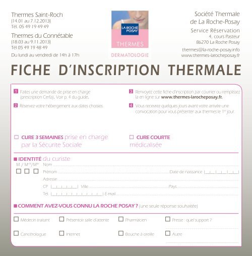 Télécharger la fiche d'inscription (pdf) - Cure thermale La Roche ...