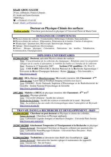 Docteur en Physique-Chimie des surfaces - UPMC