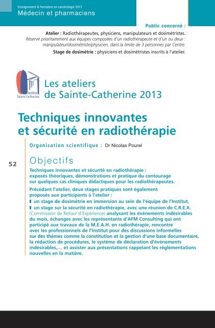 LES ATELIERS DE SAINTE CATHERINE 2013 - Institut Paoli ...