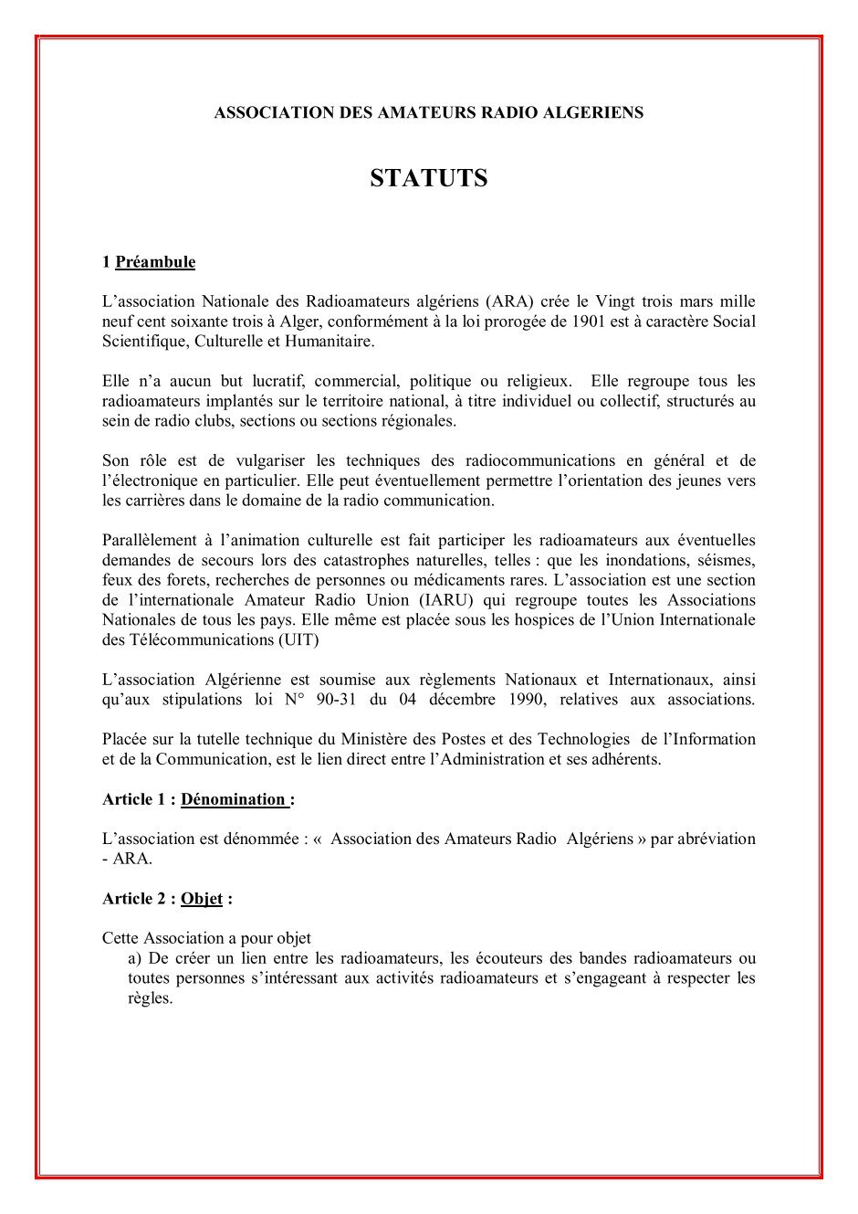 Document officiel association Document officiel association