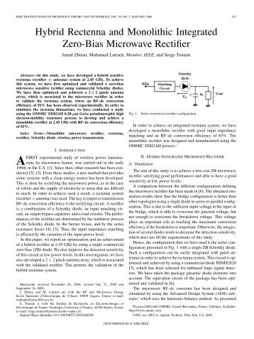 Hybrid Rectenna and Monolithic Integrated Zero-Bias Microwave ...