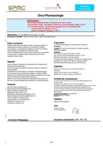 Onco-Pharmacologie - Faculté de médecine Pierre et Marie Curie