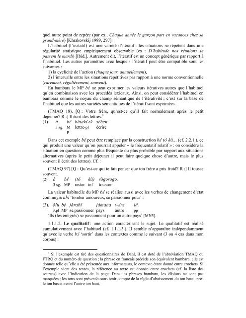 Le sémantisme des marqueurs aspecto-temporels du bambara : une ...