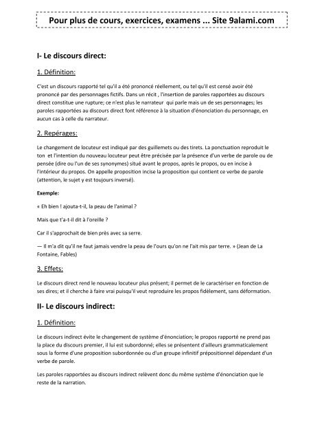 Le Discours Direct Indirect Indirect Libre