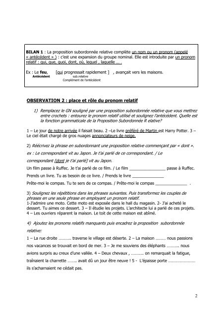 1 GRAMMAIRE : LA PROPOSITION SUBORDONNEE ... - Lettres