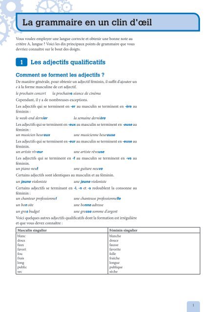 La grammaire en un clin d'œil