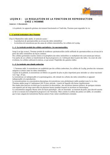 La régulation de la fonction de reproduction chez