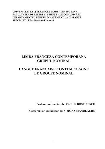 Limba franceza contemporana - Grupul nominal I-II - Facultatea de ...