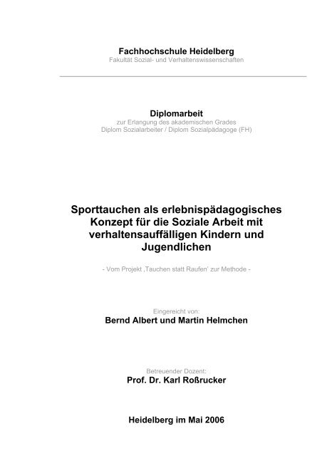 Sporttauchen als erlebnispädagogisches Konzept für ... - Taucher.Net