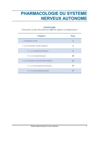 Pharmacologie du Système Nerveux Autonome