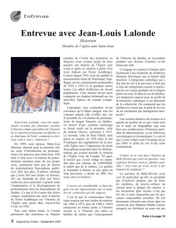 Entrevue avec Jean-Louis Lalonde - The United Church of Canada