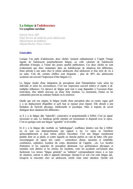 La Fatigue A L Adolescence Acsa Caah