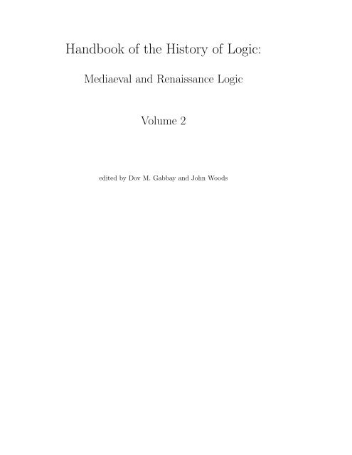 Handbook of the History of Logic: - Fordham University Faculty