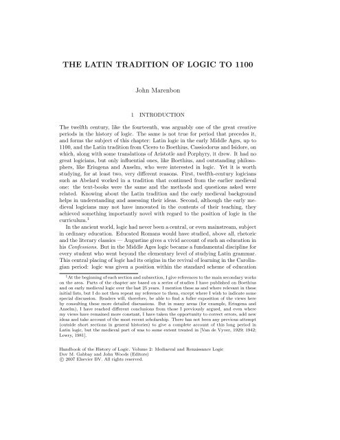 Handbook of the History of Logic: - Fordham University Faculty
