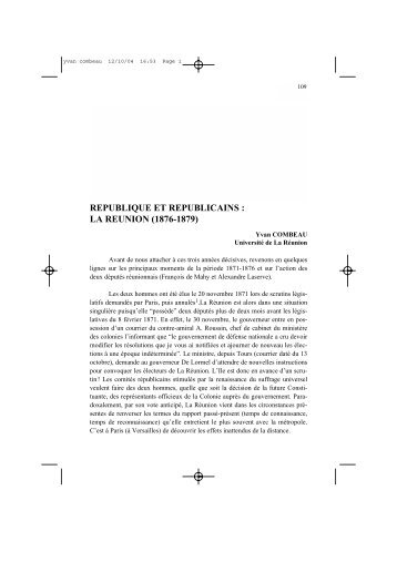 République et républicains : la Réunion (1876-1879) - IUFM de l ...