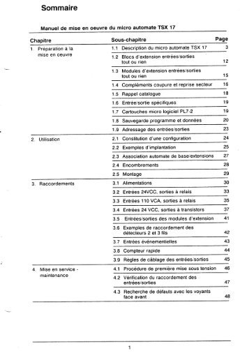 Manuel de mise en service des automates TSX17.