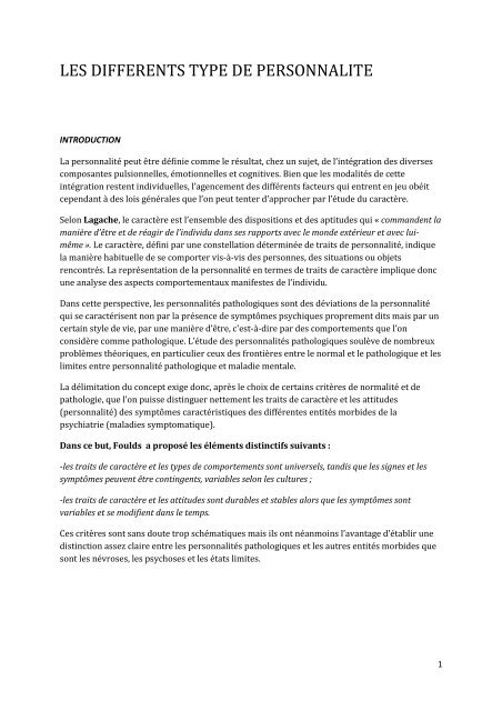 LES DIFFERENTS TYPE DE PERSONNALITE - ifsi-paca