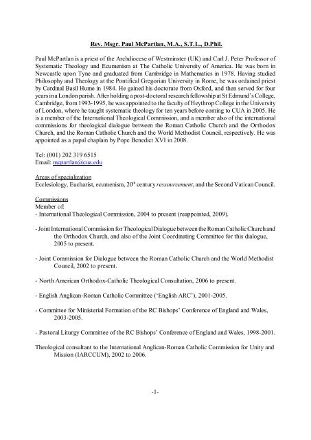 1- Rev. Msgr. Paul McPartlan, MA, STL, D.Phil. Paul McPartlan is a ...