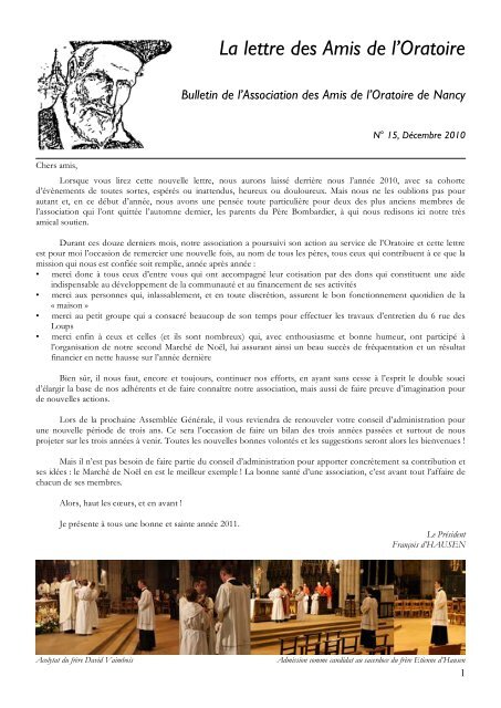 La lettre des Amis de l'Oratoire - Oratoire Saint Philippe Néri de Nancy
