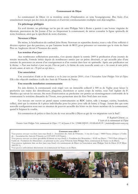 La lettre des Amis de l'Oratoire - Oratoire Saint Philippe Néri de Nancy