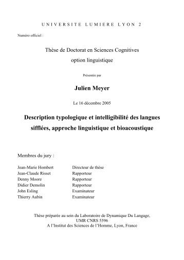 Julien Meyer Description typologique et ... - Le Monde Siffle