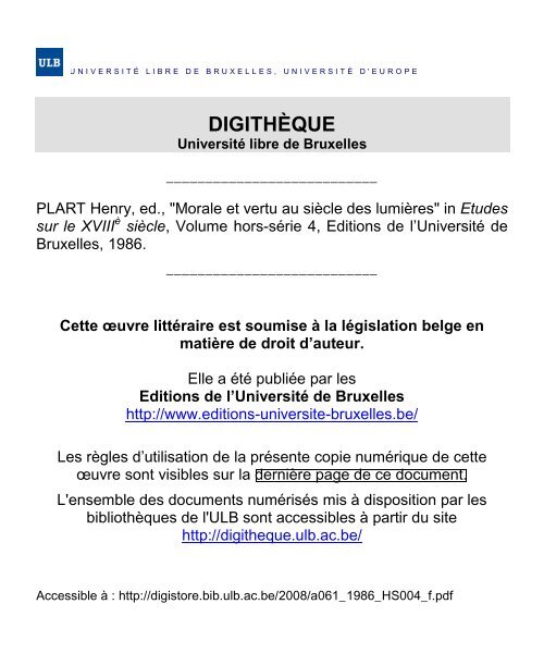 Morale Et Vertu Au Siecle Des Lumieres De L Universite Libre De Morale Et Vertu Au Siecle Des Lumieres De L Universite Libre De