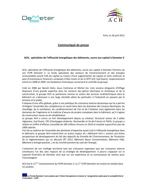 Lire le communiqué de presse - Demeter-Partners