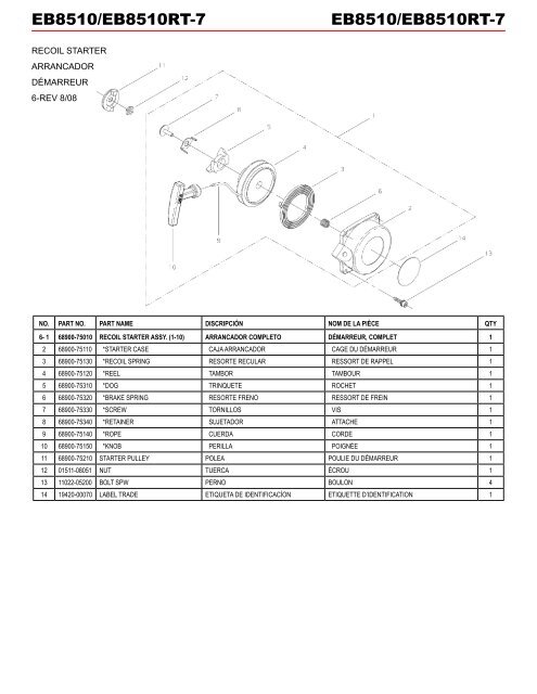 Shindaiwa Illustrated Parts List EB8510/EB8510RT Blower
