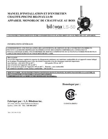 PDF manuel utilisateur chauffe-piscine Bilovax ... - L.S. Bilodeau Inc.