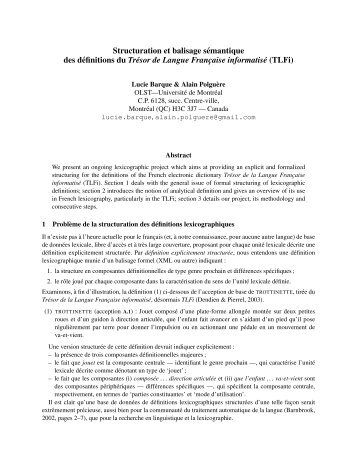 Lucie Barque, Alain Polguère Structuration et balisage sémantique ...