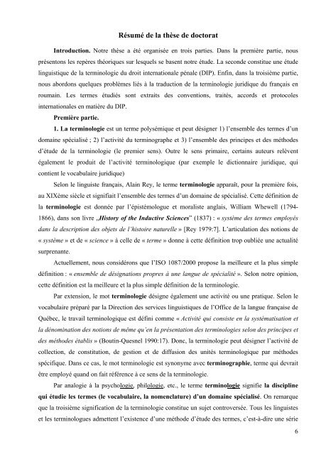 RÉSUMÉ DE LA THÈSE DE DOCTORAT La terminologie juridique ...