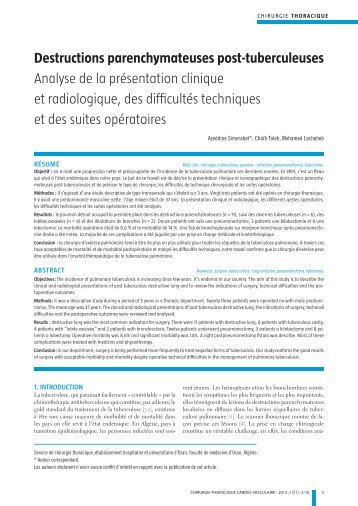 Destructions parenchymateuses post-tuberculeuses Analyse ... - sfctcv