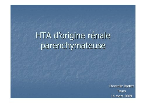 HTA d™origine rénale parenchymateuse - SFHTA