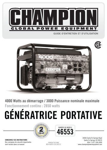 GÉNÉRATRICE PORTATIVE - Champion Power Equipment