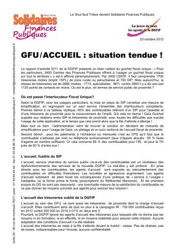 GFU/ACCUEIL : situation tendue ! - Solidaires Finances publiques