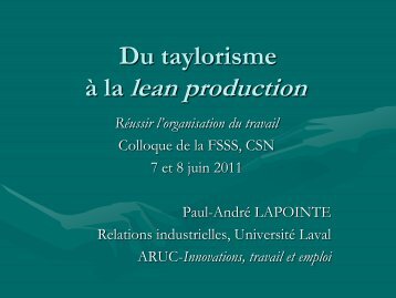 Du taylorisme à la lean production : une histoire brève des ... - FSSS