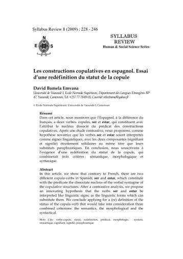 LES CONSTRUCTIONS COPULATIVES EN ESPAGNOL - L'ENS