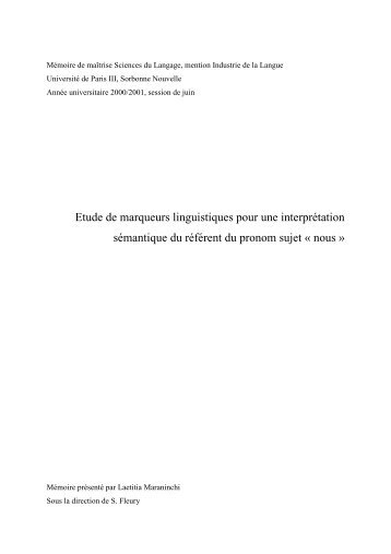 Etude de marqueurs linguistiques pour une interprétation ... - Accueil