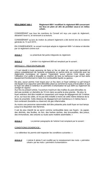 669-1 interdiction feux zone urbaine - Ville de Varennes