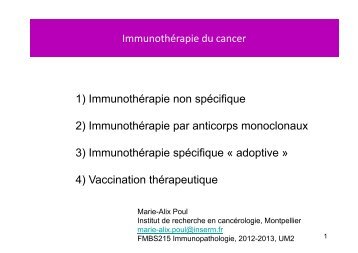Immunothérapie du cancer 1) Immunothérapie non spécifique 2 ...