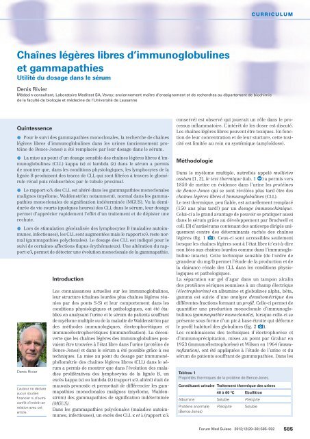 Chaînes légères libres d'immunoglobulines et gammapathies