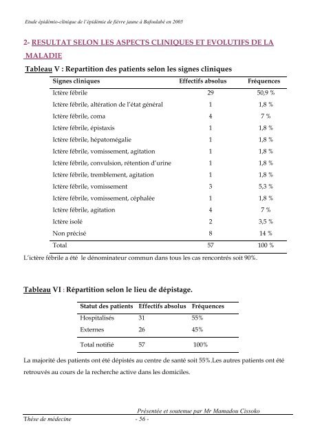 etude epidemio clinique de l'epidemie de fievre jaune a bafoulabe ...