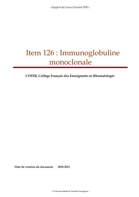Item 126 : Immunoglobuline monoclonale