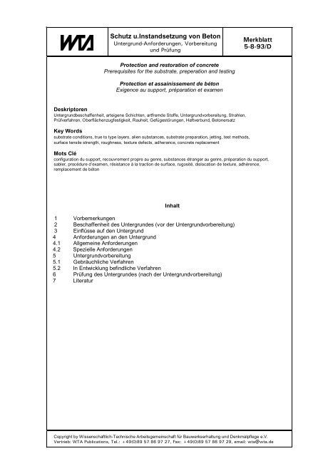Schutz u.Instandsetzung von Beton Merkblatt 5-8-93/D - WTA