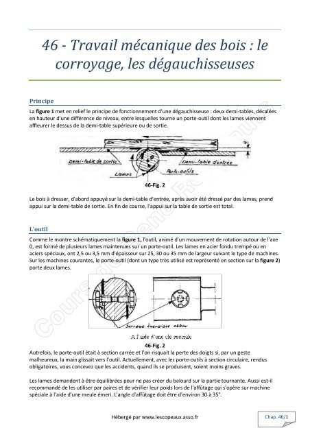 46 - Travail mécanique des bois : le corroyage, les dégauchisseuses