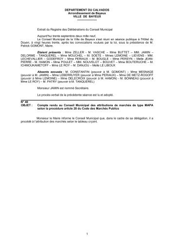 Compte rendu au Conseil Municipal des attributions de - Bayeux