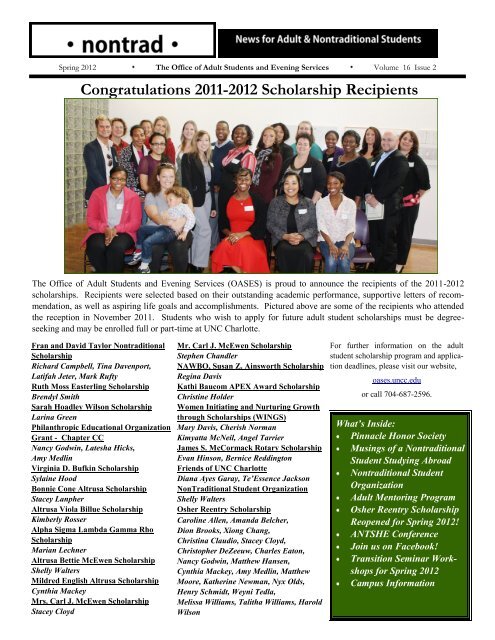 Congratulations 2011-2012 Scholarship Recipients - The Office of ...