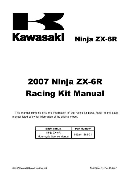 2007 Ninja ZX-6R Racing Kit Manual - Factory Pro