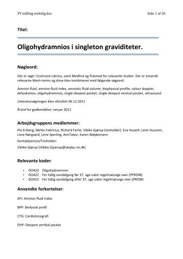 Oligohydramnios i singleton graviditeter. - DSOG
