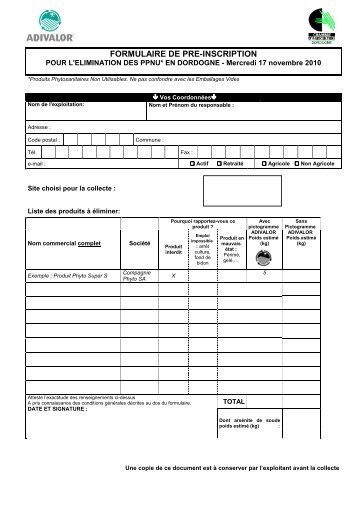 FORMULAIRE DE PRE-INSCRIPTION